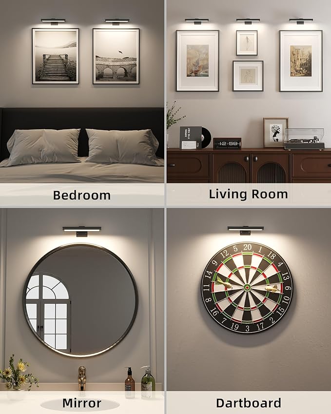 EZVALO Picture Light for Wall, Rechargeable 2400mAh Battery Lights Wireless Remote, 3 Color & Dimmable Magnetic 8'' LED Lights Display for Painting, Living Room, Gallery, Bedroom, Dashboard(Black-3P)