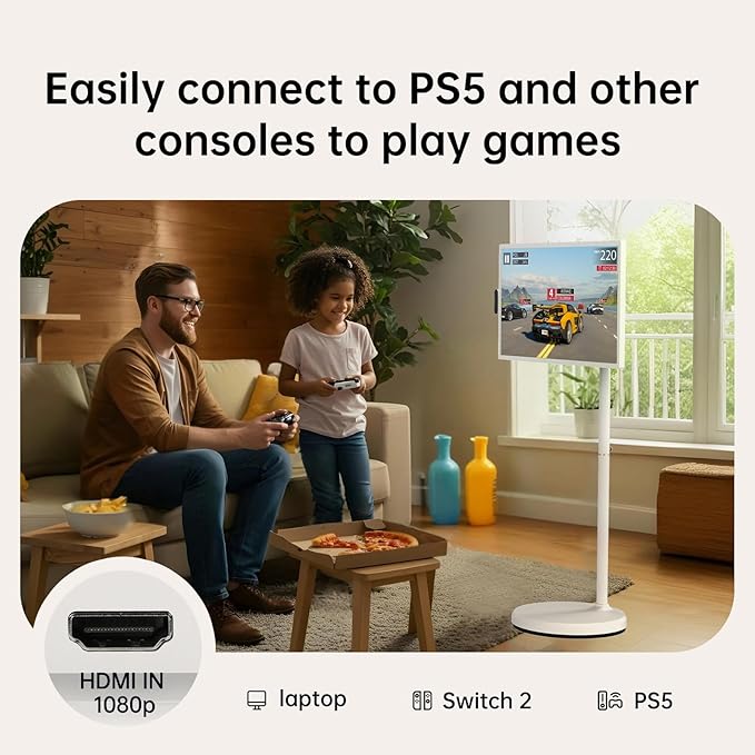 ApoloSign 32 inch FHD Smart Portable TV Gen2, 16G +128G Storage, Android 15 OS, 15000mAh, Rolling TV on Wheels with Rotatable Touch Screen, Built-in Battery, Full Swivel Rotation, Voice Remote