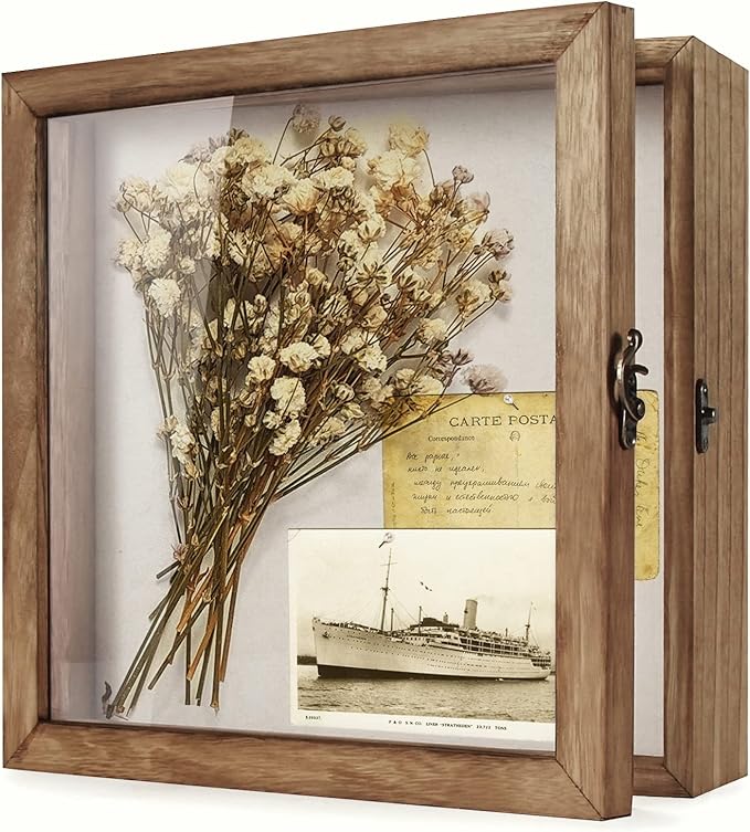 TJ.MOREE Shadow Box Display Case 12 x 12 Flowers Shadow Box Frame with Glass Window Picture Frame Wedding Bouquet Memorabilia Medals Photos Memory Box for Keepsakes - Carbonized