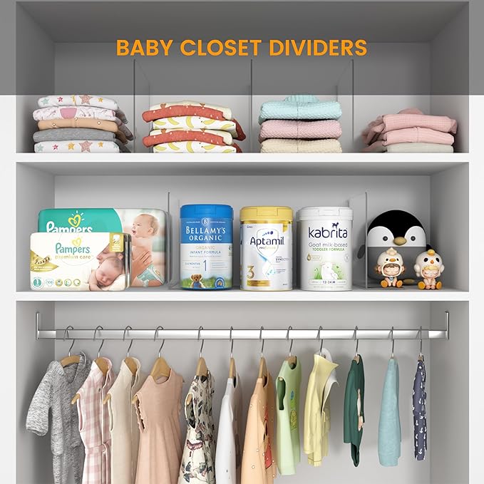 OKPOW Shelf Dividers for Closet Organization: 8 Pack Durable Clear Acrylic Divider Organizer for Shelves - Vertical Adjustable Shelving Separators for Clothing Purse