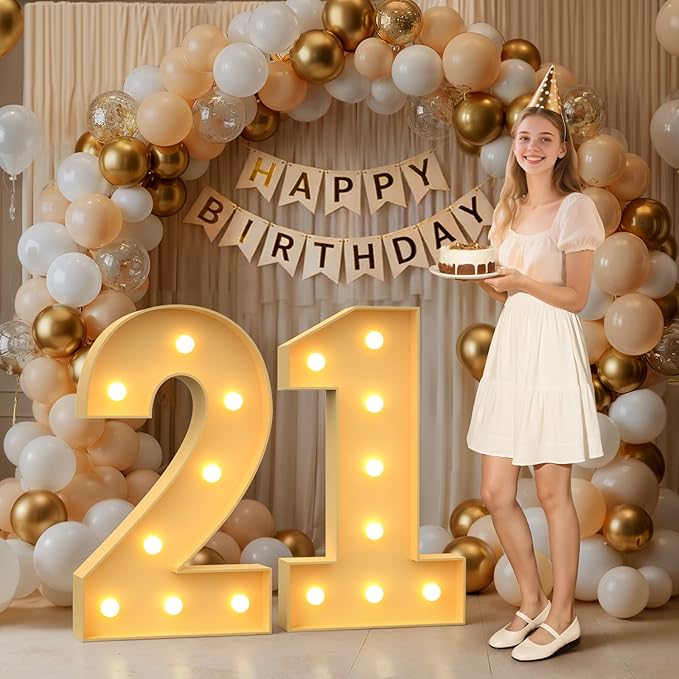 3FT Marquee Numbers 21, Large Light up Number 21 for Birthday Party Supplies, Sign, Backdrop, Happy 21st Birthday Decorations for 21 Years Old Women Men