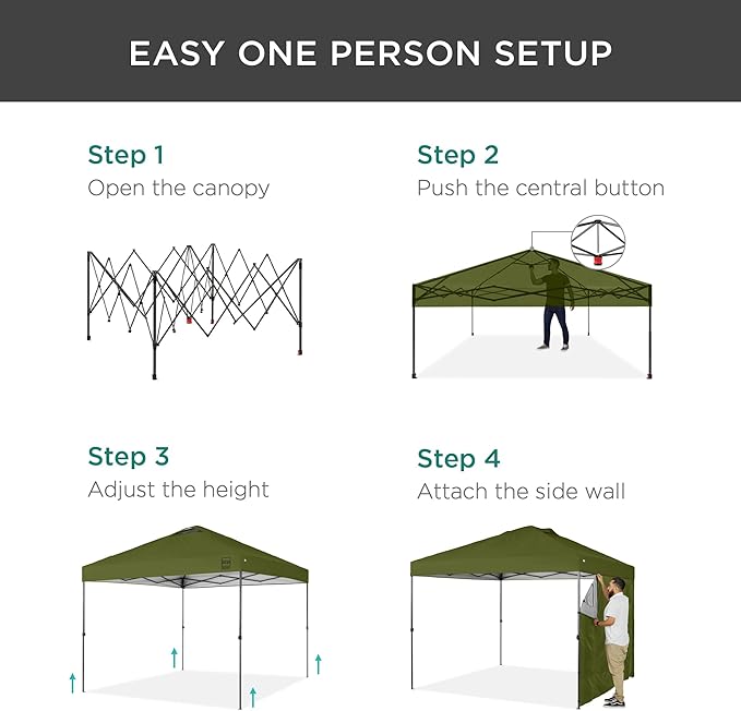 Best Choice Products 10x10ft Easy Pop Up Canopy w/Side Wall, 10 Pockets, Portable Carrying Case, 1-Button Setup, 4 Weight Bags - Olive Green