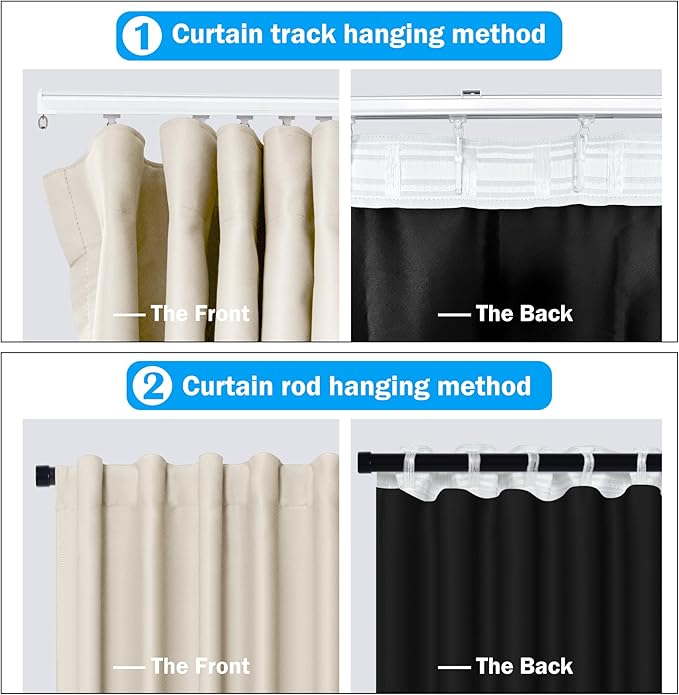Room Divider Curtains Total Blackout Privacy Curtain Panel Room Thermal Insulated Noise Reduction Curtains for Bedroom Window Living Room Ceiling Track Curtain W 8.3 ft × H 7 ft Beige