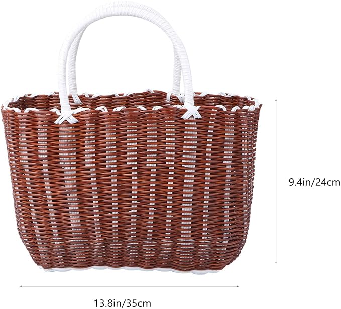 Cabilock Plastic Woven Tote Basket with Handles 13.8X9.4X5.5 Inch Lightweight Portable Storage Basket for Grocery Shopping Bathroom Organization and Home Use