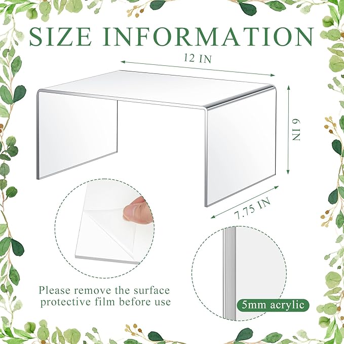 2 Pcs 12 Inch Large Acrylic Risers Display Stands 5 mm Thick Acrylic Shelf Riser Showcase for Collectibles Jewelry Cupcakes Food Figures Perfume Cabinet(Clear)
