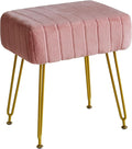 IBUYKE Velvet Rectangular Footrest Ottoman, Makeup Vanity Stool Side Table, Velvet Dressing Table Seat, Pouf Couch Stool, Golden Steel Legs, Pink LG-51P