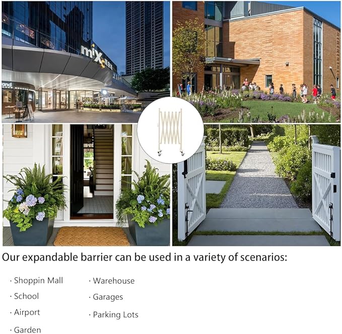 TRUNK Industrial Expandable Metal Barricade, 8 Feet, Milkyellow, Portable Safety Barrier with Casters, Flexible Fence Mobile Barrier Gate, Adjustable Traffic Fence for School,Shopping mall