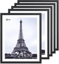 VCK 24x30 Poster Frame Set of 5 - Black, Textured Exclusive Solid Wood Picture Frames with Polished Plexiglass, Wall Hanging