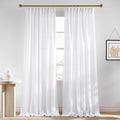 NICETOWN White Linen 102 inch Curtains, Back Tab/Rod Pocket with Pleat Tape Privacy Added with Light Filtering Semi Sheer Window Treatments for Living Room, W52 x L102, 2 Panels