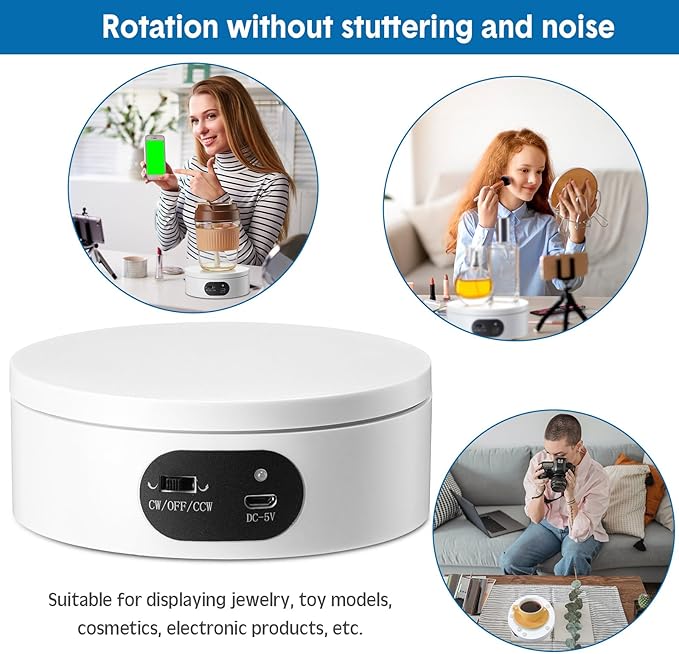 Hoteam Turner Cup Rotating Display Stand for Epoxy Glitter Tumbler Display Turner 360 Degree Tumbler Spinner Automatic Spinning Rotating Platform Mute Photography Turntable(White,6 Pcs)
