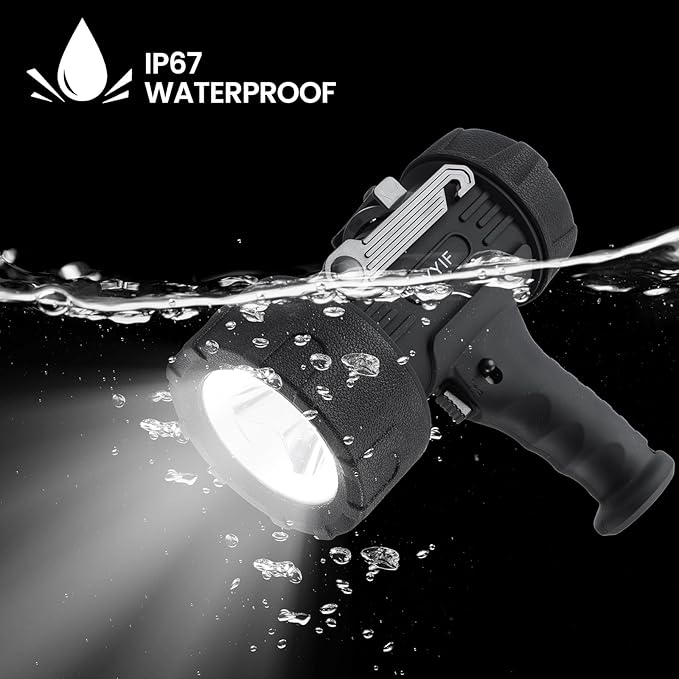 Rechargeable Spotlight Floodlight Combo 1000,000 High Lumen LED, IP67 Waterproof Spot Light COB Flood Light, Impact Resistant Handheld Spotlight with Foldable Stand and Detachable Red Lens