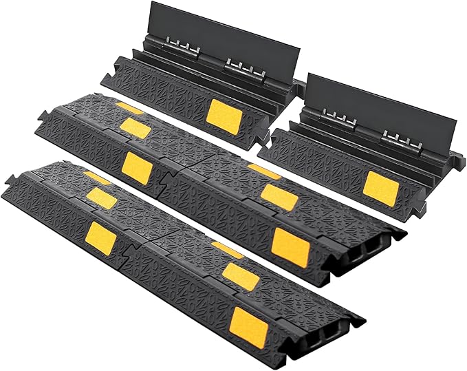 Cable Protector Ramp 6 Packs - 2 Channels Driveway Hose Protector with 6000 LBS Capacity Rubber Modular Cable Ramp for Garden Hose Wire Cord, Drive Over Cover Protector