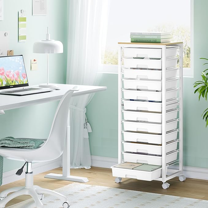 Rolling Cart with Drawers,12 Drawer Rolling Cart,Rolling storage cart with drawers,White Rolling Drawer Cart,Teacher Rolling Cart for Classroom Storage,Craft Cart with Wooden Tabletop