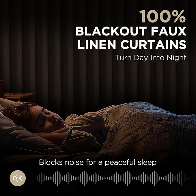 Joydeco Pinch Pleated Curtains - 100% Blackout for Bedroom, Linen Curtains 40" W x 63" L, Thermal Insulated 2 Panels Light Blocking Drapes, Back Tabs for Living Room