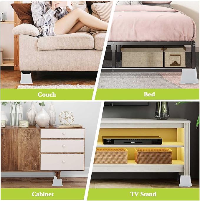 Bed Risers 1 inch, 2 inch, 3 inch, 4 inch, 6 inch, 8 inch Heavy Duty, Oversized Furniture Riser for Couch Sofa Table Chair Leg Frame Dorm, Support up to 6000 Lbs (White 6 Pack, 4 inch)