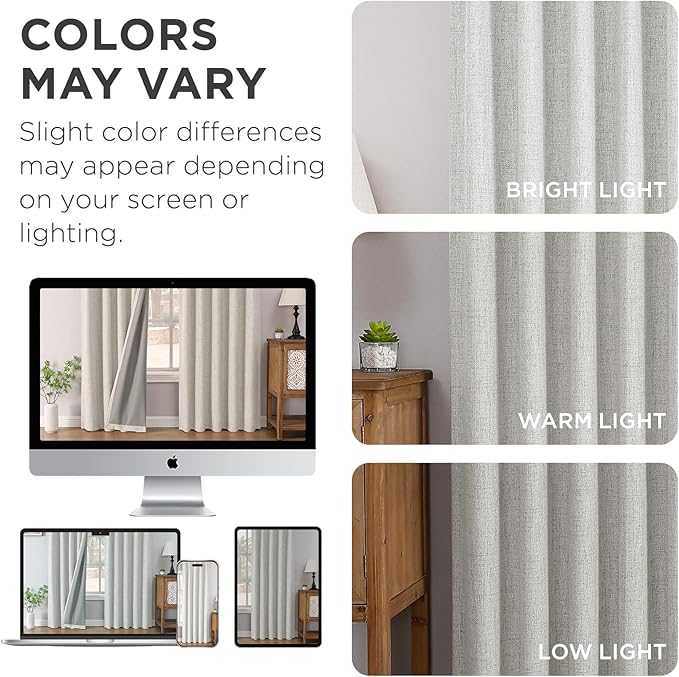 Joydeco Pinch Pleated Curtains - 100% Blackout for Bedroom, White Linen Curtains 40" W x 63" L, Thermal Insulated 2 Panels Light Blocking Drapes, Back Tabs for Living Room