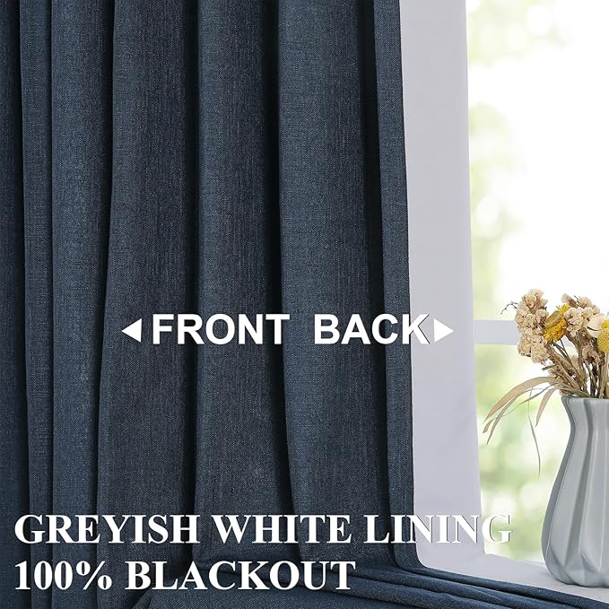 Vision Home Navy Blue Pinch Pleated Full Blackout Curtains Linen Blended Room Darkening Window Panels 95 inch for Living Room Bedroom Thermal Insulated Pinch Pleat Drapes with Hooks 60" Wx95 Lx1