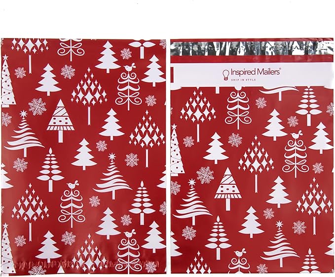 Inspired Mailers - Christmas Poly Mailers 10x13 Holiday Variety Pack of 30-10 each: Polar Bears, Red Christmas Trees, Blue Snowflake Baubles (10x13, 30 Pack)