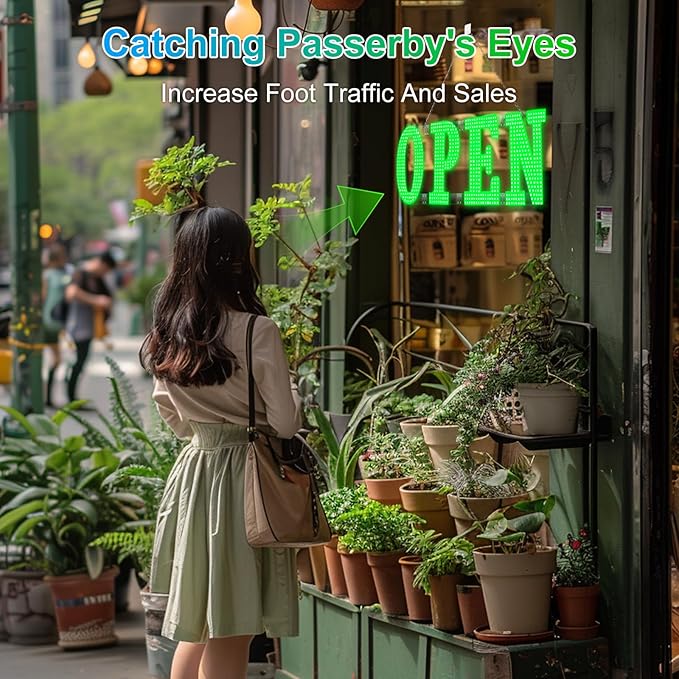 40"x14" Large LED Open Signs for Business Super Bright Unique Design Green Open Sign with Hanging Installation for Window Stores Bar Hotel Retail Shops Salon Restaurant Office