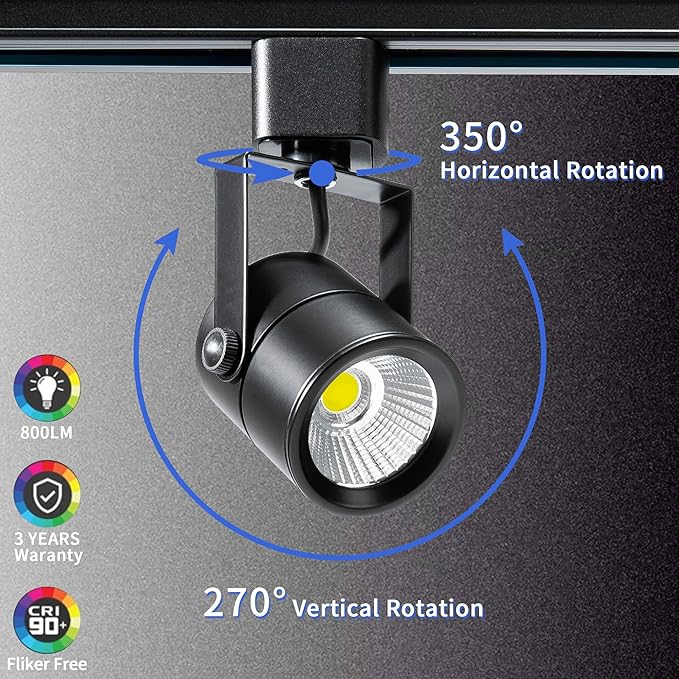 Plug in Track Lighting with Power Cord, 8-Light LED Track Lighting Kit with 6.6FT H Type Track Lighting Rails, Modern Kitchen LED Track Lighting Fixtures Ceiling Spot Light, Black