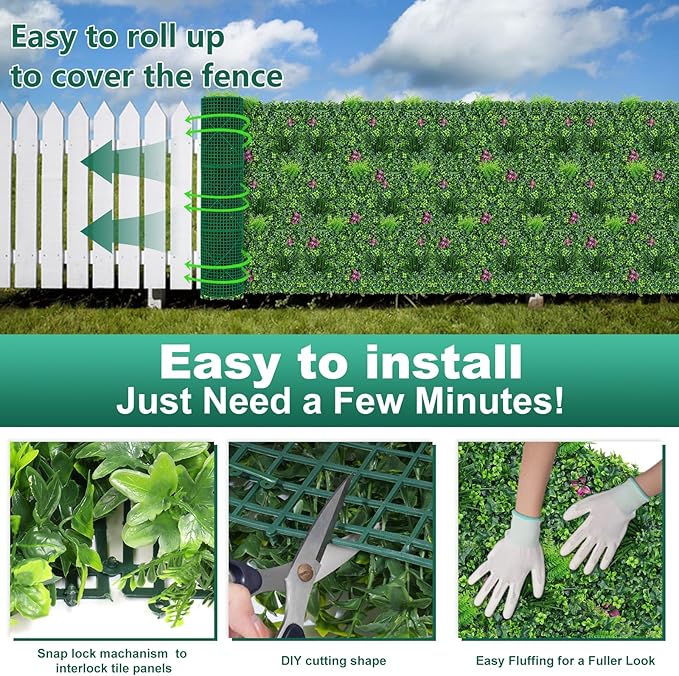 Artificial Boxwood Wall Roll, 40"x120" (33.33 sqft) Grass Wall Panels with Mint Plant Leaves, Greenery Backdrop Privacy Screen with UV Protection, Green Grass Wall for Indoor Outdoor Decor