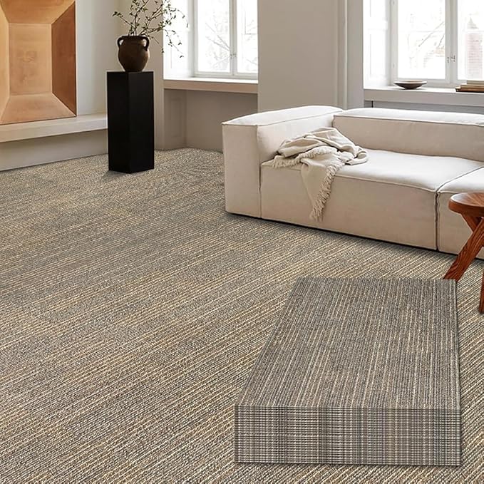 Carpet Tiles 24"x 24" 18PCS Non-Slip Soft Floor Carpet for Office, Bedroom, Living Room, Kitchen, Garage,Easy DIY Installation Seamless Floor Tiles Rug,Beige