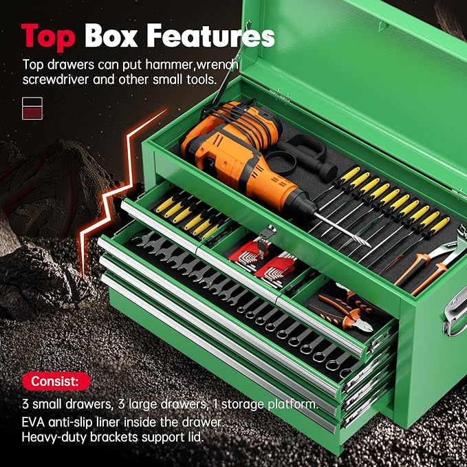 Superday Metal Tool Chest, 8 Drawer Rolling Tool Chest with Wheels, Detachable Tool Storage Cabinet with Lock for Garage, Steel Tool Cart with Liner & Hooks for Workshop, Warehouse (Green)