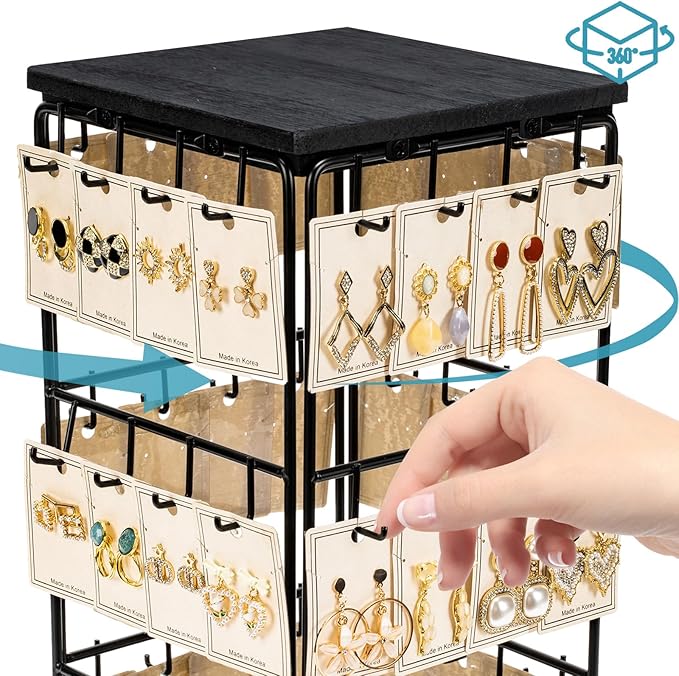 360 Rotating Earring Display Stands for Selling, Earring Rack Display Holder Stand, Jewelry Display for Selling Earring Cards, Necklaces, Rings, Bracelets, Hair Accessories (2 Pack)