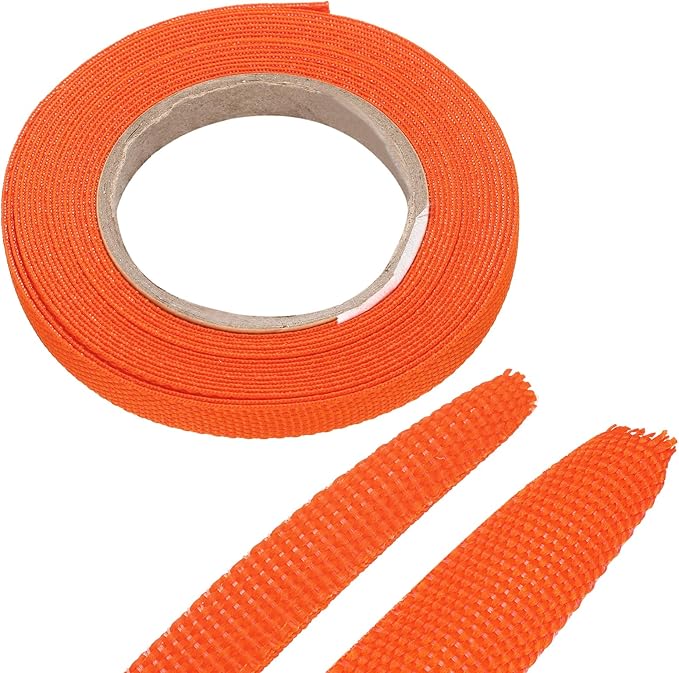 MECCANIXITY Braided Cable Sleeves Heat Shrinkable Fabric Sleeving, 1/4" 16ft Orange 2:1 Ratio Heat Shrinkable Cord Protector for Harness Cable, Network Cable Protection, Cable Management
