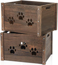 Wooden Crates 2 Pack, Hollow Claw Wooden Crates for Display & Storage, Farmhouse Handmade Wood Crate with Handles, Rustic Large Decorative Wood Crate Box for Display