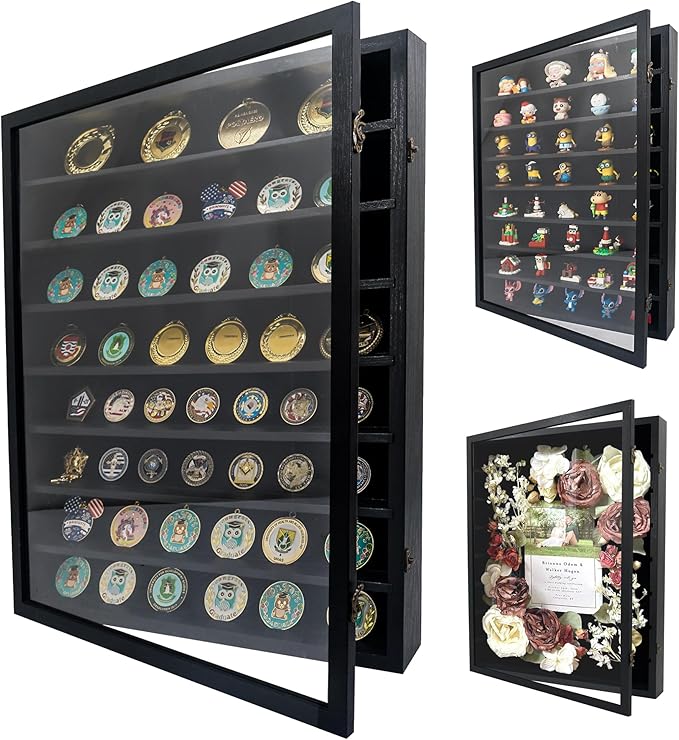 GMFrames 18x24 Wooden Shadow Box Frame with Removable Shelves Deep Display Case for Military Medals Keepsakes Black