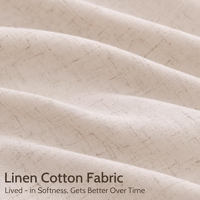 Nanspring Natural White Linen Curtains 63 Inch Length for Living Room Blend Semi Sheer Farmhouse Decor Curtains Back Tab Privacy Boho Light Filtering Semi Sheer Curtain for Bedroom 52x63, 2 Panels