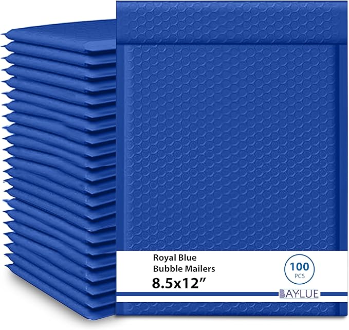 Royal Blue 8.5x12 Inch Poly Bubble Mailers #2 | Self Seal Large Padded Envelopes | Air Cushioned Bubble Mailer | Usable Size 8.5x11 | Waterproof Lightweight Mailing Shipping Bags | 100 Pack Bulk