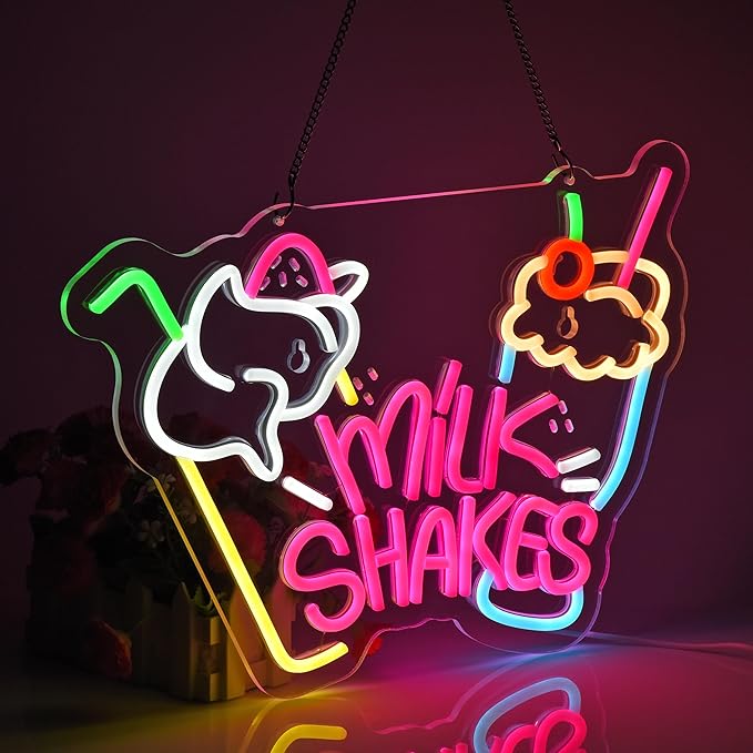 Neon Sign, Neon Lights Hanging Wall Art Decoration for Food Drink Ice Cream Shop Frozen Yogurt Bar Bubble Tea Store, USB Powered Ultra Bright Dimmable