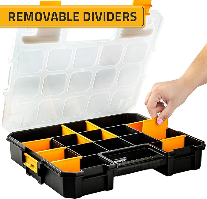 CANOPUS Craft Organizer, Set of 2 Interlocking Cases with Adjustable Compartments, Briefcase-Type Hardware & Parts Organizer, Toolbox Set for Bolts, Nails, Screws, and Other Small Parts