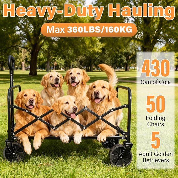 Wagons Carts Foldable Collapsible Wagon — Multi-Use Folding Utility Wagon Cart Portable for Groceries,Apartment Living,Sports,Park&Storage|Collapsible Wagon with Wheels for Yard Work,Shopping,Black