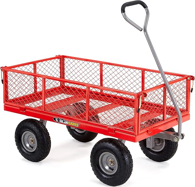 Gorilla Carts Steel Utility Cart, 4 Cu Ft Bed, 800 lb Load Capacity, Red – Heavy-Duty Outdoor Hauling Wagon with Removable Side Panels for Yard, Lawn, Garden or Landscaping