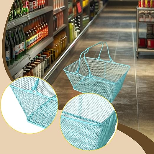 Shopping Basket Wire Portable Multipurpose Vegetables Fruit Storage with Handles for Garden Retail Store Pantry, Blue