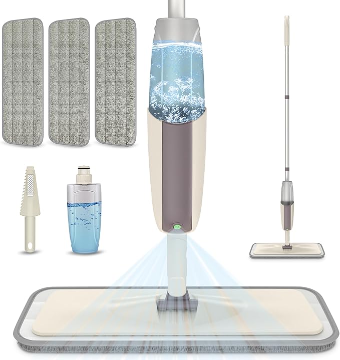 Spray Mops for Floor Cleaning: MEXERRIS Wet Mop with 3 Washable Pads for Swiffer Powermop - Floor Mop with Refillable Bottle - Home Commercial Dust Dry Mops for Hardwood Laminate Ceramic Tiles Wood