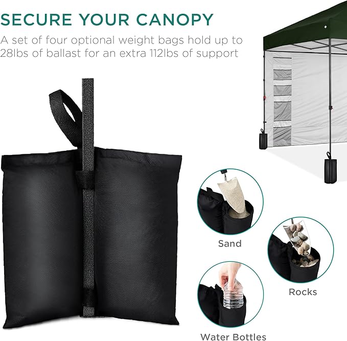 Best Choice Products 10x10ft Easy Pop Up Canopy w/Side Wall, 10 Pockets, Portable Carrying Case, 1-Button Setup, 4 Weight Bags - Dark Green