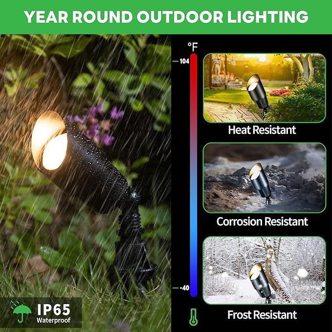 Low Voltage Spotlight, Black Outdoor LED Landscape Light, 12V Waterproof Aluminum Uplight for House Tree Yard Without MR16 Bulb