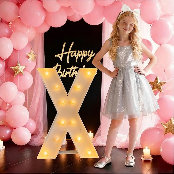 3FT/36 Inch Marquee Light up letters with Warm Lights,White Marquee letter A-Z for Birthday Party Large Mosaic Frame Letter Cardboard Pre-Cut Foam Board Sign Diy Decorations Anniversary (X)
