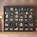 Vyre 70.8" Tall Black Bookshelf with Glass Doors, Farmhouse Modular Bookcase with 6-Tier Adjustable Shelves, Large Storage Cabinet for Home Office, Living Room, Set of 3