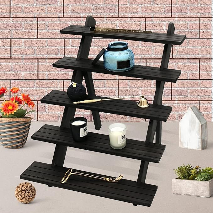 101pcs 5-Tier Wood Earring Display Stand, Retail Display Riser Earring, Ring Holder Stand, Removable Countertop Small Merchandise Display Stand with 100 Pcs Earring Card (Brown color)