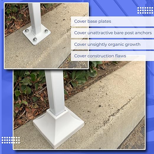 Deck Post Base Cover Durable, Snap-Together Shoe Base Instantly Transforms Hand & Stair Rail Feet Porch, Stair & Deck Cover Brackets UV-Resistant ABS Plastic (White)