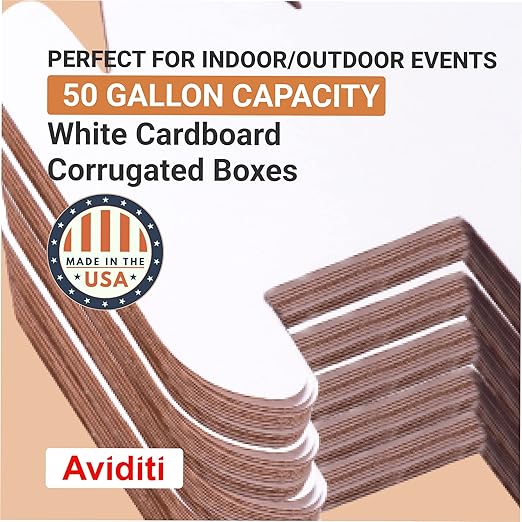 BOX USA 50 Gallon 18" L x 18" W x 36" H 10-Pack Cardboard Trash Cans and Recycling Bins, Reusable or Disposable Pop Up Garbage Boxes for Parties, Outdoor Events, Heavy Duty, Plain
