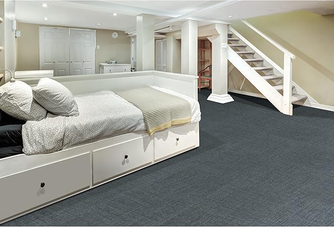 Mohawk Basics 24" x 24" Berber (Loop pile), 0.09" Pile Height, Carpet Tile, PET Fiber, Navy Color, (24 Tiles), (96 sqft/carton)