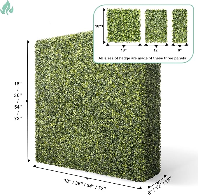 SunnyRoyal 54" Wx72 Hx6 D Artificial Boxwood Hedge Wall for Indoor and Outdoor Lifelike Greenery Privacy Fence for Patio Balcony Office Garden Party