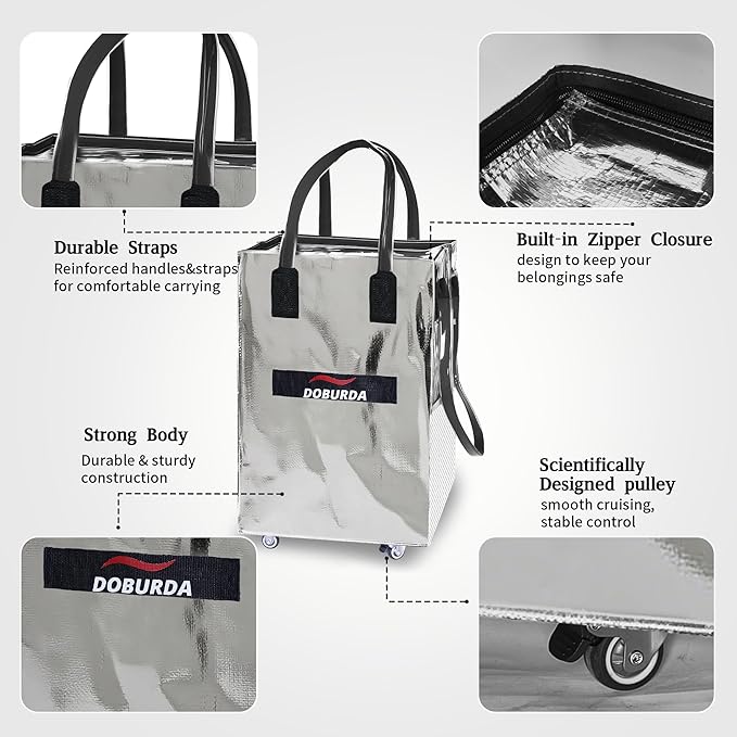 Reusable Grocery Bag On Wheels,Rolling Tote, Shopping Trolley, Rolling Duffle bag,Collapsible Grocery Bag Tote