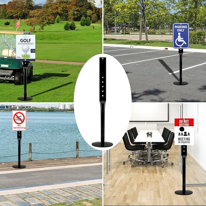 Heavy Duty Cast Iron Sign Post With 12" Diameter Bottom Round Base, 48" Movable Stand for Hanging Signs